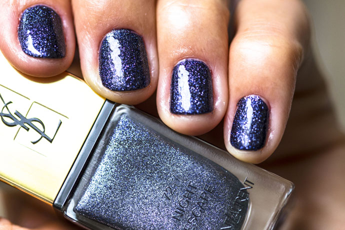 YSL | La Laque Couture in Night Escape (swatch detail with top coat)